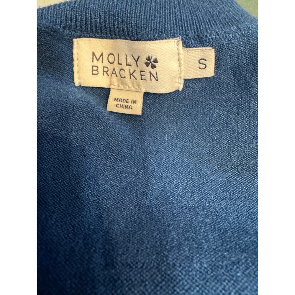 Molly Bracken Mock Neck Keyhole Button Detail Knit Sweater Blue Size Small - Picture 4 of 6